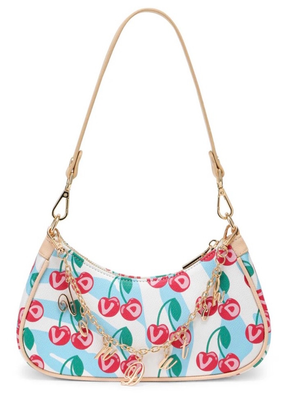 Von Dutch Cherry-Print Shoulder Bag with Gold Chain